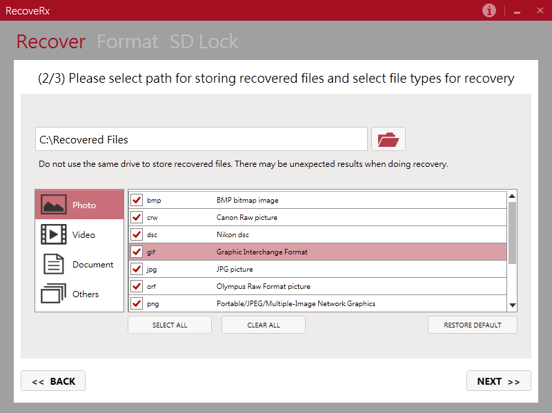 Ανάκτηση Χαμένων Αρχείων Συνδέστε τη συσκευή αποθήκευσης από την οποία θέλετε να ανακτήσετε αρχεία στον υπολογιστή σας. Χρήστες Windows 1. Πιέστε RecoveRx για να ξεκινήσετε την εφαρμογή. 2.