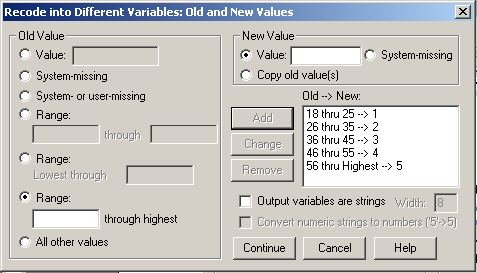 ----------Εισαγωγή στη Χρήση του SPSS for Windows ------------- Σελίδα: 11------------ Για την ενεργοποίηση της εντολής της επανακωδικοποίησης θα ακολουθήσουµε τη διαδροµή Transform Recode Into