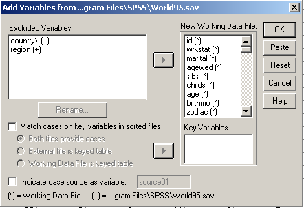 ----------Εισαγωγή στη Χρήση του SPSS for Windows ------------- Σελίδα: 2------------ Για την εισαγωγή όσων µεταβλητών επιθυµούµε στον κατάλογο "Variables ίη working Data File" µπορούµε να