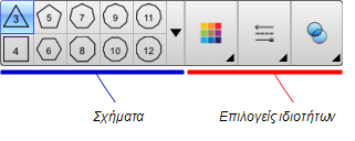 Κ Ε Φ Ά Λ Α Ι Ο 4 Δημιουργία βασικών αντικειμένων Για να δημιουργήσετε ένα σχήμα 1. Πατήστε Σχήματα. Εμφανίζονται τα πλήκτρα εργαλείου Σχημάτων. 2. Επιλέξτε ένα σχήμα στη γραμμή εργαλείων.