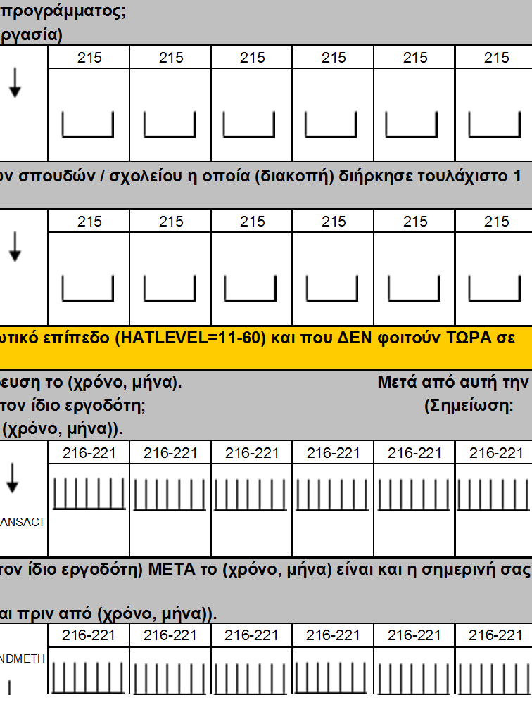 Α/α HATMOTH Ροή Κωδικοί Α/α µέλους του νοικοκυριού Ερωτήσεις - Απαντήσεις Ερωτήσεων Ποιο είναι το ψηλότερο επίπεδο µόρφωσης ή εκπαίδευσης που συµπλήρωσε η µητέρα σας µε επιτυχία µέχρι τώρα; Περιγραφή