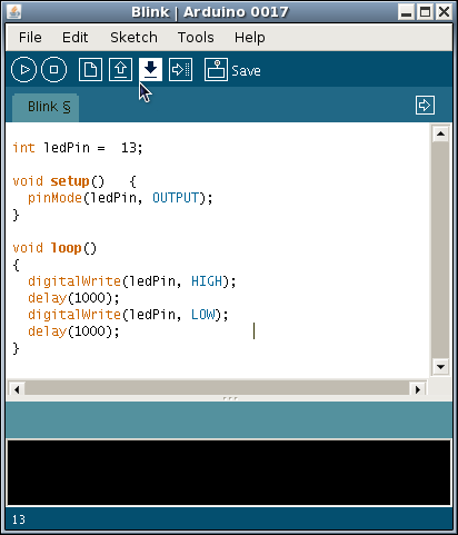 Σχήμα 24. Τυπικό πρόγραμμα του Arduino. Όπως φαίνεται υπάρχουν δυο βασικές συναρτήσεις σε ένα τυπικό πρόγραμμα.