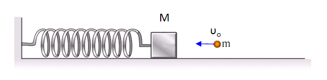 6. Σώμα μάζας Μ=1.8 kg έχει συνδεθεί στο ελεύθερο άκρο οριζόντιου ελατηρίου σταθεράς Κ=00 Ν/m. Ένα βλήμα μάζας m=0.