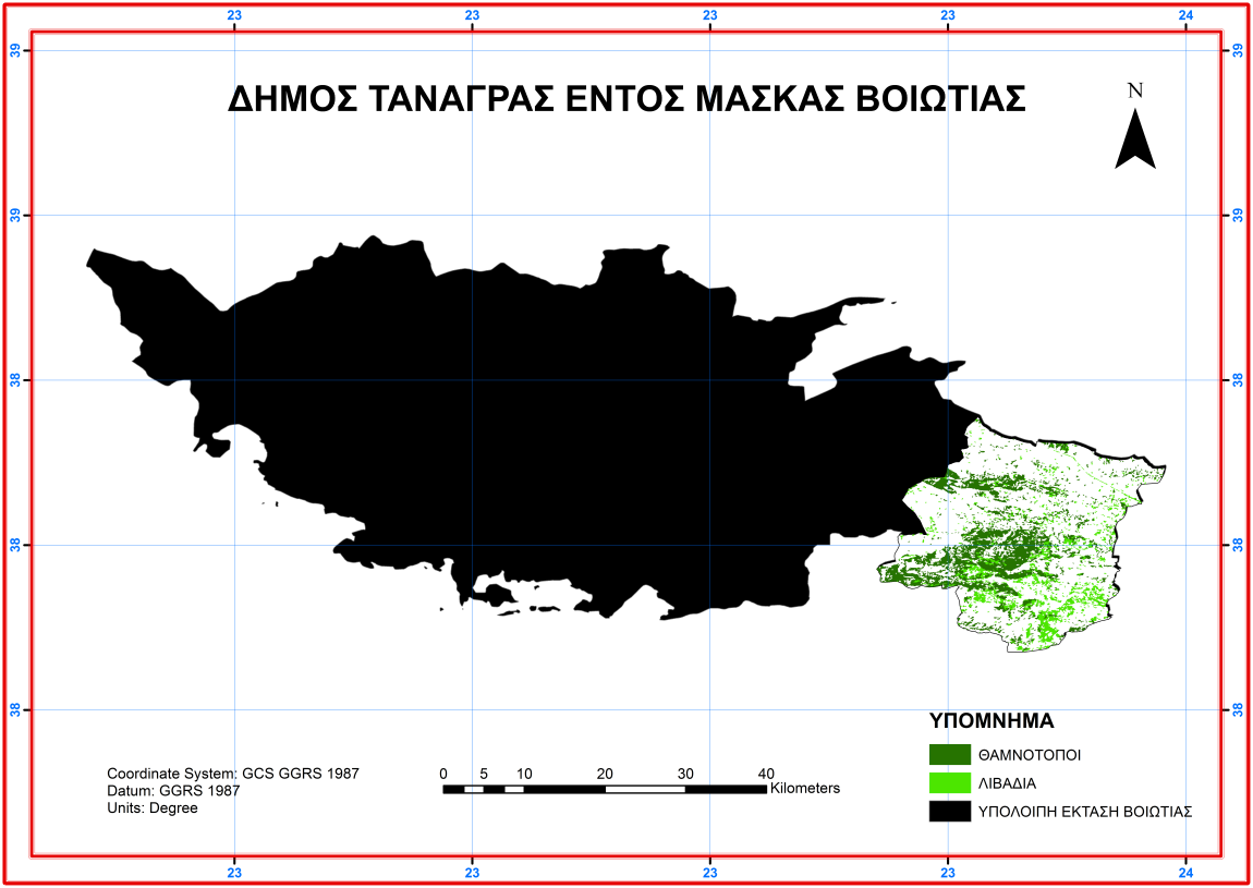 Εικόνα 24. Θεματικός χάρτης κάλυψης θαμνότοπων και λιβαδιών Δήμου Ορχομενού για το έτος 2009.