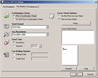 Fax Options (Επιλογές φαξ) Χρησιµοποιήστε την καρτέλα αυτή για να ενεργοποιήσετε τις επιλογές που απαιτούνται για την εργασία φαξ.