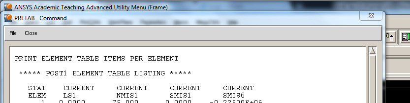 POSTPROCCESING: LIST RESULTS: ELEMENT TABLE 1.