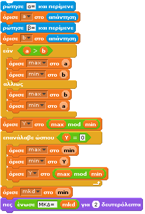 Ο προγραμματισμός στην πράξη -6- ε. Υπολογισμός Μέγιστου Κοινού Διαιρέτη δύο ακεραίων Για τον υπολογισμό αυτό θα χρησιμοποιήσουμε τον Αλγόριθμο του Ευκλείδη.
