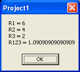 Επίσης, στα αποτελέσματα να εμφανίζεται η τιμή των R1, R2, R3 και Rισ η μία κάτω από την άλλη με κατάλληλη διαμόρφωση της συνάρτησης MsgBox.