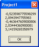 Sub Main() A = InputBox("A=") ArcSinA = Atn(A / (1 - A * A) ^ 0.5) Πρόγραμμα ArcCosA = -Atn(A / (1 - A * A) ^ 0.5) + 3.141592 / 2 ArcTanA = Atn(A) ArcCotA = -Atn(A) + 3.