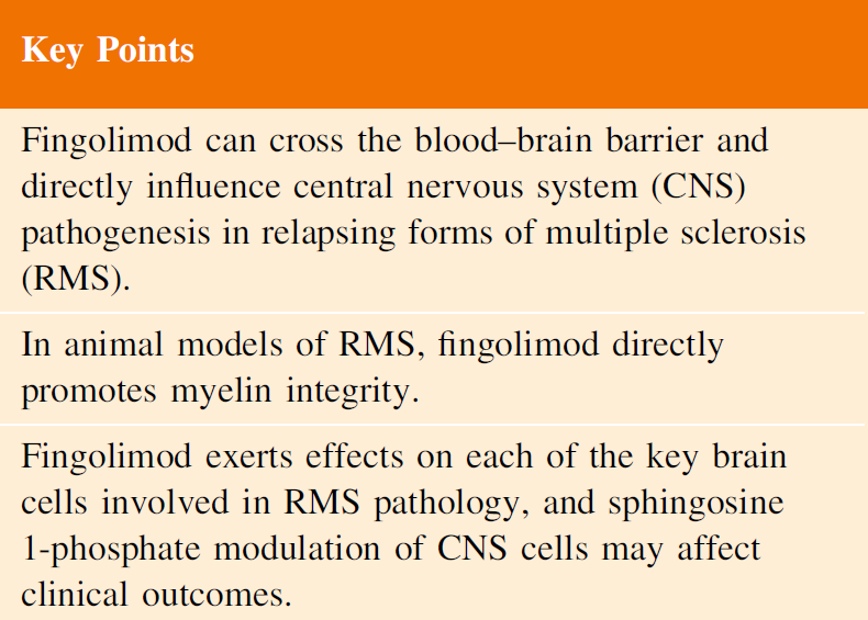 Fingolimod also has differential effects on the trafficking and function of B-cell subtypes and natural killer (NK) cells in peripheral blood and the CNS.