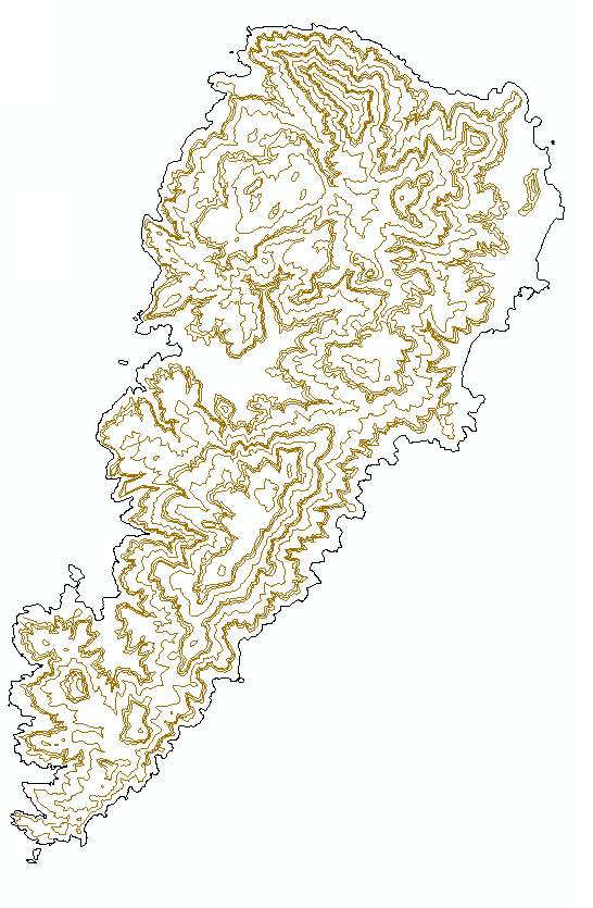 Χάρτης 3,2 χάρτης ισοϋψών καμπυλών Παρατηρώντας το χάρτη με τις ισοϋψείς καμπύλες του νησιού, βλέπουμε ότι στο βόρειο τμήμα είναι αραιότερες σε σχέση με το νότιο, που σημαίνει ότι οι κλίσεις στα δύο