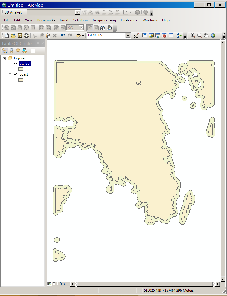 με παραπάνω για να προστεθεί μια στήλη Area στον Attribute table και να υπολογιστεί το εμβαδό του buffer που δημιουργήθηκε. Εικόνα 40.