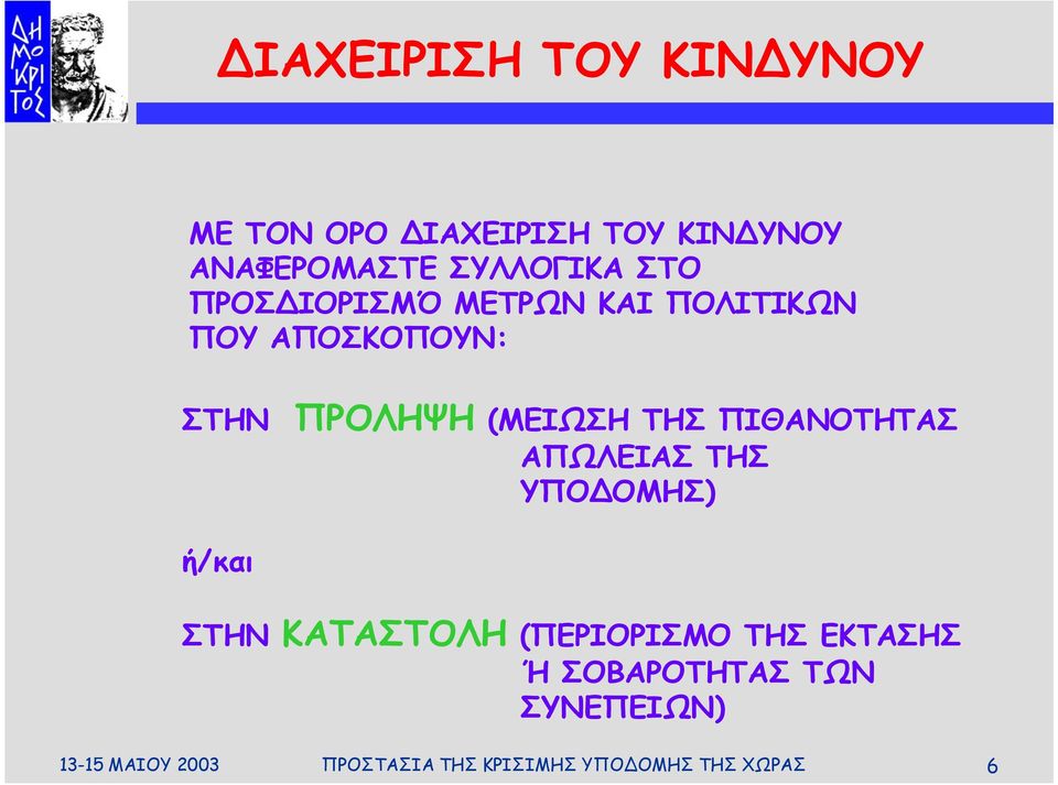 ΠΙΘΑΝΟΤΗΤΑΣ ΑΠΩΛΕΙΑΣ ΤΗΣ ΥΠΟ ΟΜΗΣ) ή/και ΣΤΗΝ ΚΑΤΑΣΤΟΛΗ (ΠΕΡΙΟΡΙΣΜΟ ΤΗΣ ΕΚΤΑΣΗΣ Ή