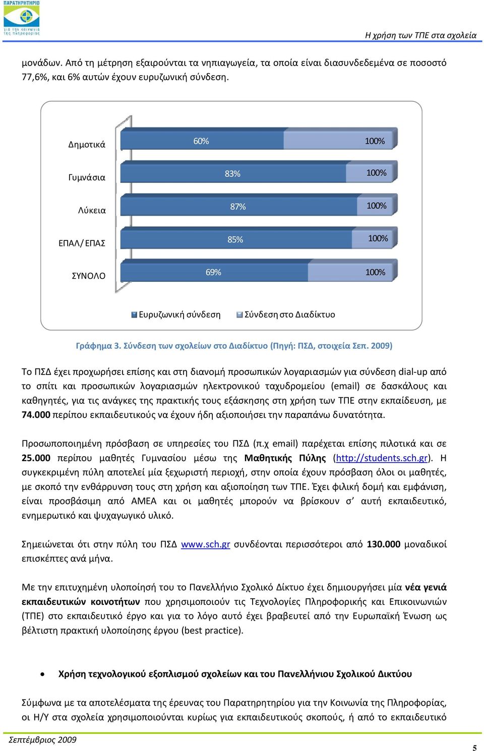 2009) Το ΠΣΔ έχει προχωρήσει επίσης και στη διανομή προσωπικών λογαριασμών για σύνδεση dial up από το σπίτι και προσωπικών λογαριασμών ηλεκτρονικού ταχυδρομείου (email) σε δασκάλους και καθηγητές,