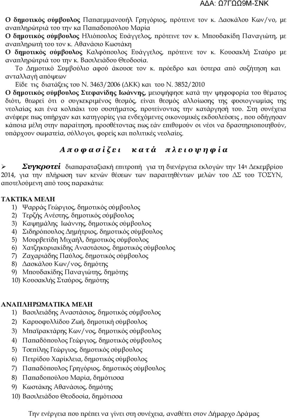 Το Δημοτικό Συμβούλιο αφού άκουσε τον κ. πρόεδρο και ύστερα από συζήτηση και ανταλλαγή απόψεων Είδε τις διατάξεις του Ν. 3463/2006 (ΔΚΚ) και του Ν.