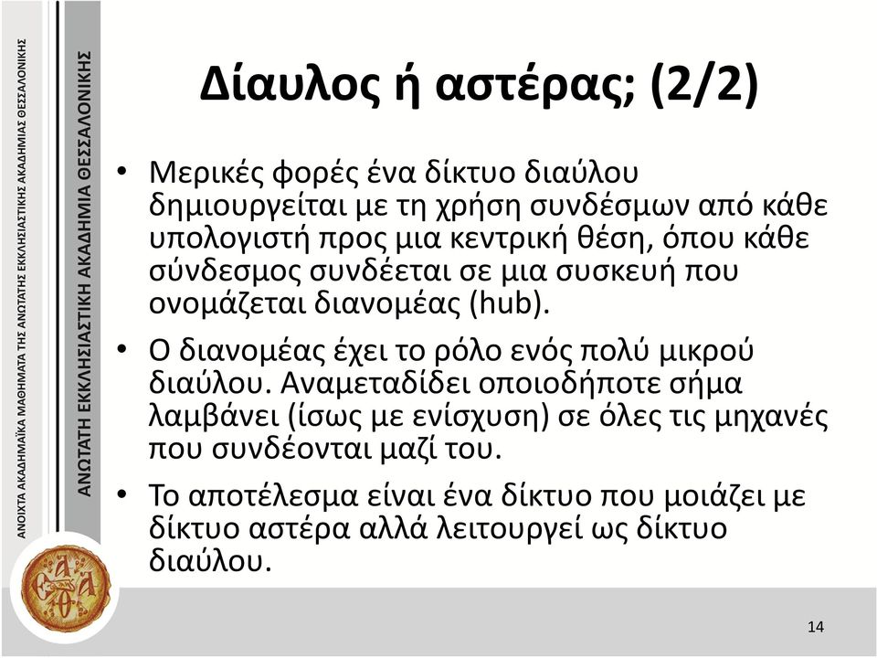 Ο διανομέας έχει το ρόλο ενός πολύ μικρού διαύλου.