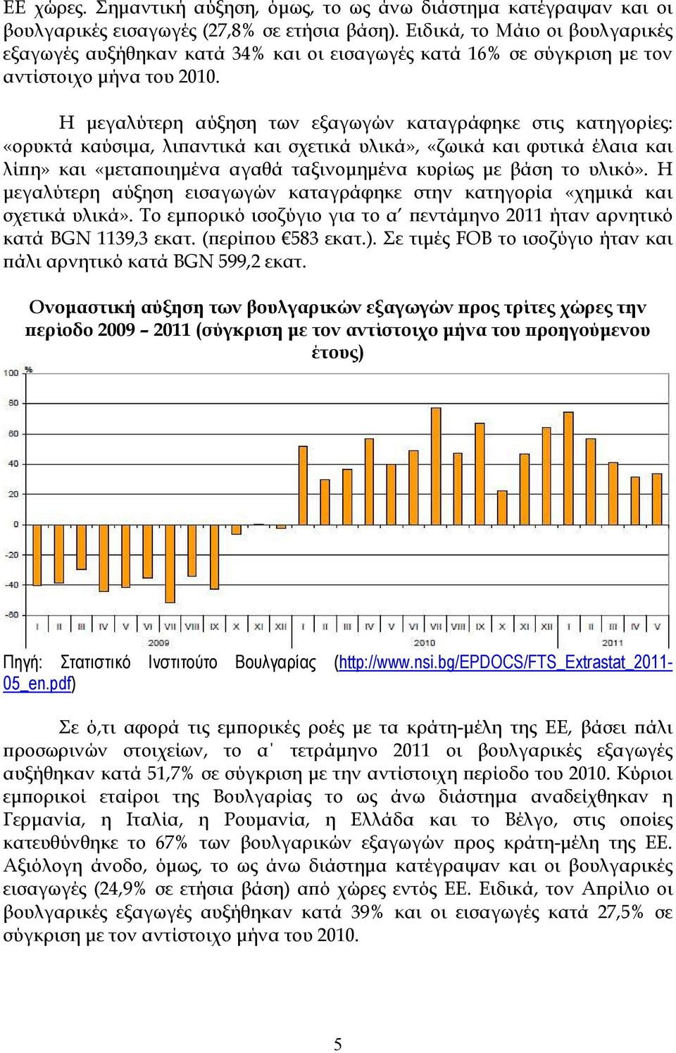 Η µεγαλύτερη αύξηση των εξαγωγών καταγράφηκε στις κατηγορίες: «ορυκτά καύσιµα, λιϖαντικά και σχετικά υλικά», «ζωικά και φυτικά έλαια και λίϖη» και «µεταϖοιηµένα αγαθά ταξινοµηµένα κυρίως µε βάση το