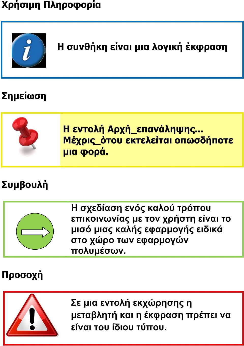 Συμβουλή Προσοχή Η σχεδίαση ενός καλού τρόπου επικοινωνίας με τον χρήστη είναι το μισό μιας