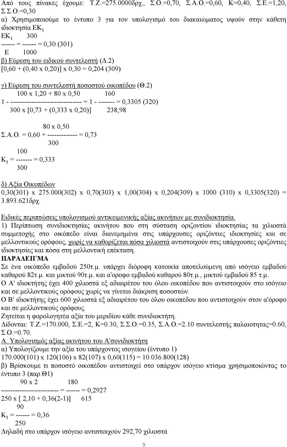 2) [0,60 + (0,40 x 0,20)] x 0,30 = 0,204 (309) γ) Εύρεση του συντελεστή ποσοστού οικοπέδου (Θ.