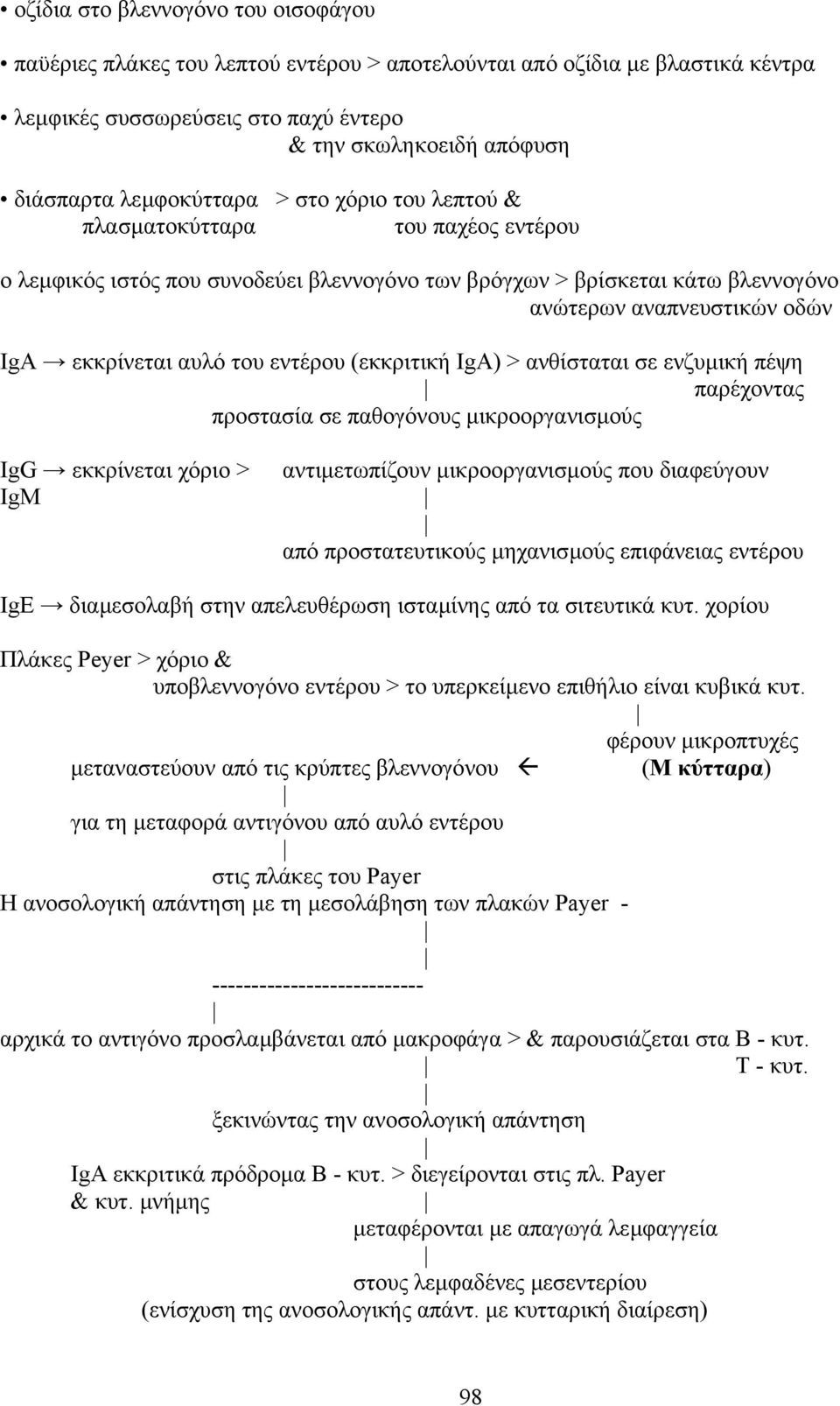 αυλό του εντέρου (εκκριτική IgA) > ανθίσταται σε ενζυµική πέψη παρέχοντας προστασία σε παθογόνους µικροοργανισµούς IgG εκκρίνεται χόριο > αντιµετωπίζουν µικροοργανισµούς που διαφεύγουν IgM από