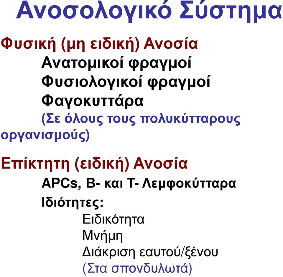 οργανισμούς) Επίκτητη (ειδική) Ανοσία APCs, Β- και Τ-