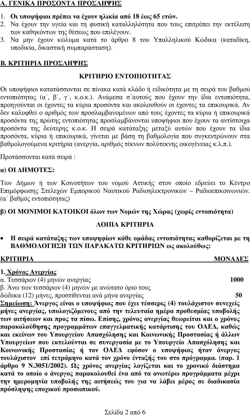 Να μην έχουν κώλυμα κατά το άρθρο 8 του Υπαλληλικού Κώδικα (καταδίκη, υποδικία, δικαστική συμπαράσταση). Β.