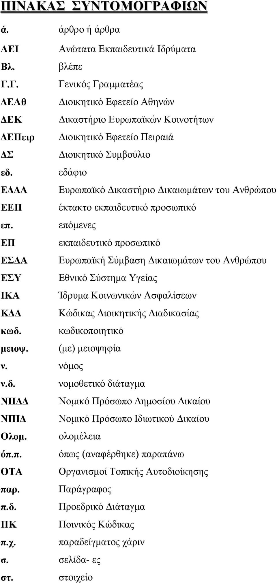 επφκελεο ΔΠ εθπαηδεπηηθφ πξνζσπηθφ ΔΓΑ Δπξσπατθή Σχκβαζε Γηθαησκάησλ ηνπ Αλζξψπνπ ΔΤ Δζληθφ Σχζηεκα Υγείαο ΗΚΑ Ίδξπκα Κνηλσληθψλ Αζθαιίζεσλ ΚΓΓ Κψδηθαο Γηνηθεηηθήο Γηαδηθαζίαο θσδ.