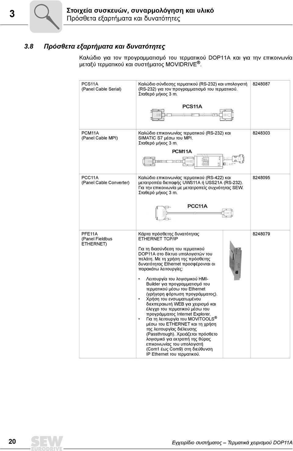 PCS11A (Panel Cable Serial) Καλώδιο σύνδεσης τερµατικού (RS-232) και υπολογιστή (RS-232) για τον προγραµµατισµό του τερµατικού. Σταθερό µήκος 3 m.