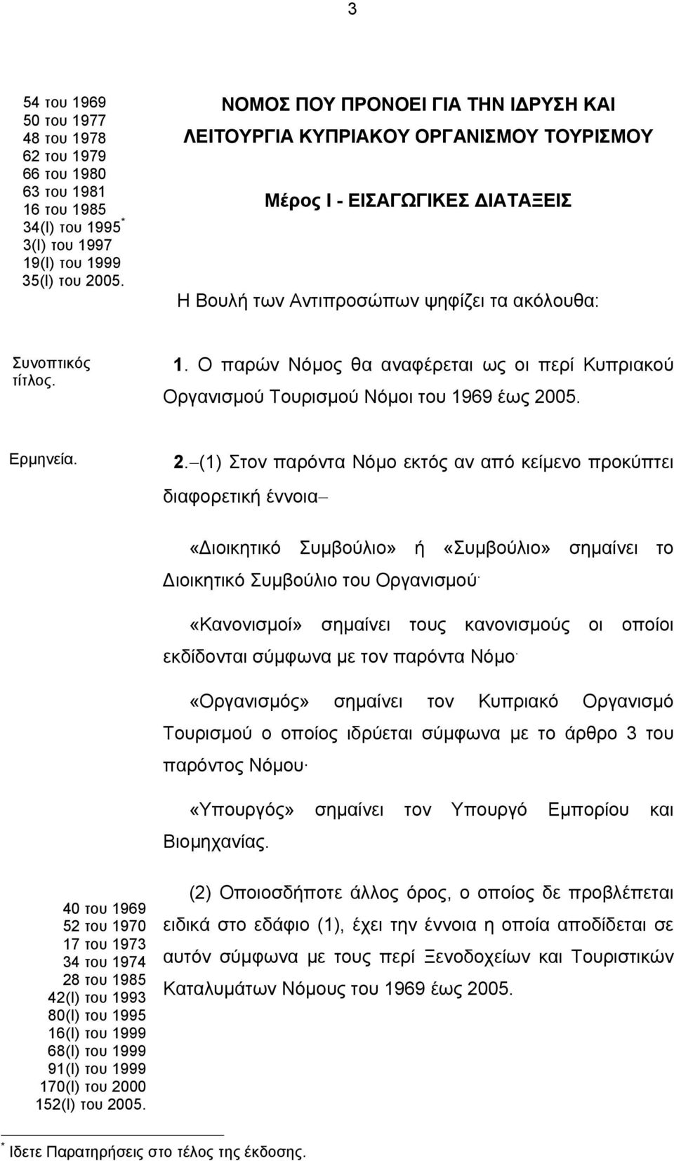 Ο παρών Νόμος θα αναφέρεται ως οι περί Κυπριακού Οργανισμού Τουρισμού Νόμοι του 1969 έως 20