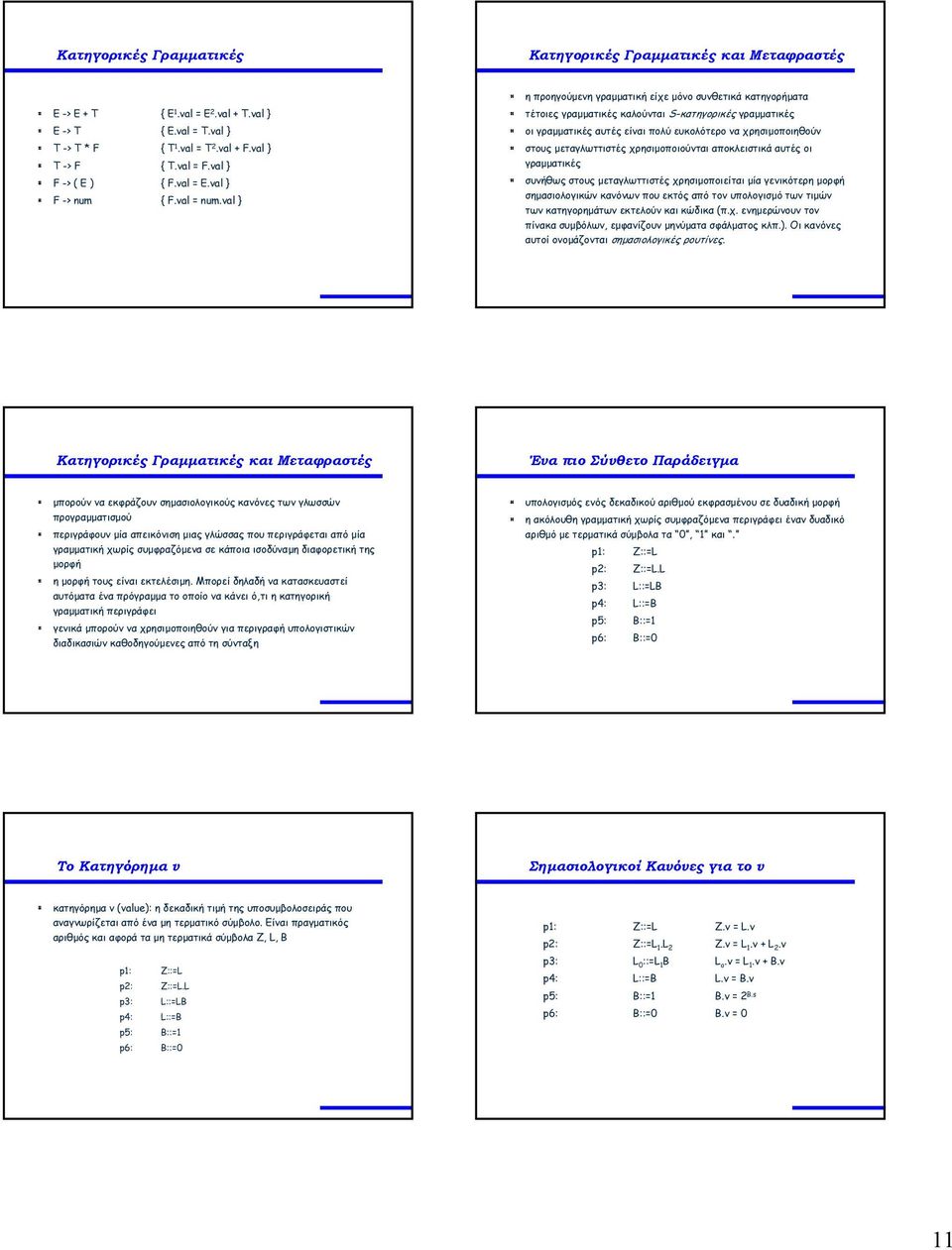vl } η προηγούµενη γραµµατική είχε µόνο συνθετικά κατηγορήµατα τέτοιες γραµµατικές καλούνται S-κατηγορικές γραµµατικές οι γραµµατικές αυτές είναι πολύ ευκολότερο να χρησιµοποιηθούν στους