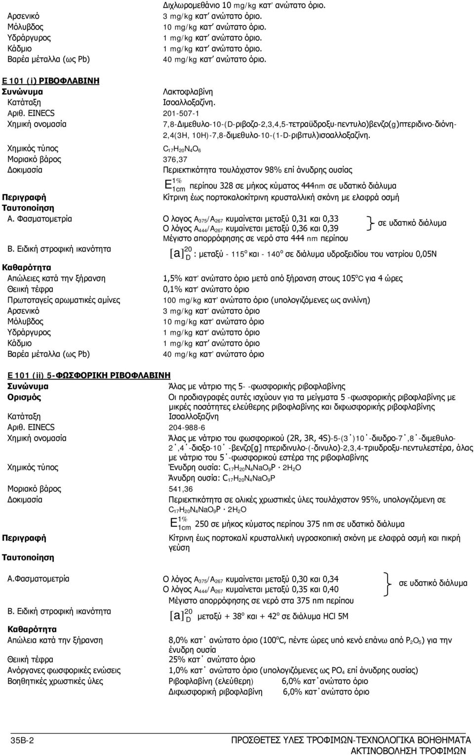 INCS 201-507-1 Xημική ονομασία 7,8-Διμεθυλο-10-(D-ριβοζο-2,3,4,5-τετραϋδροξυ-πεντυλο)βενζο(g)πτεριδινο-διόνη- 2,4(3H, 10H)-7,8-διμεθυλο-10-(1-D-ριβιτυλ)ισοαλλοξαζίνη.