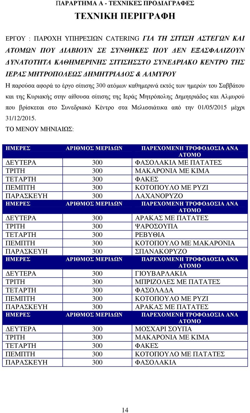 Ιεράς Μητρόπολης Δημητριάδος και Αλμυρού που βρίσκεται στο Συνεδριακό Κέντρο στα Μελισσιάτικα από την 01/05/2015 μέχρι 31/12/2015.