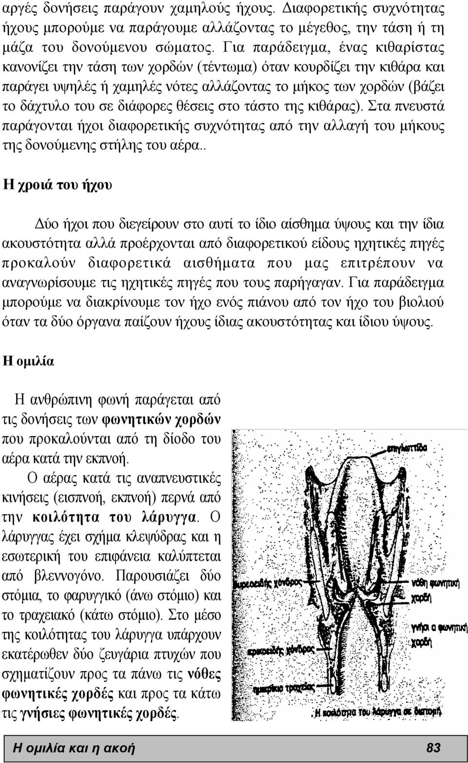 θέσεις στο τάστο της κιθάρας). Στα πνευστά παράγονται ήχοι διαφορετικής συχνότητας από την αλλαγή του µήκους της δονούµενης στήλης του αέρα.