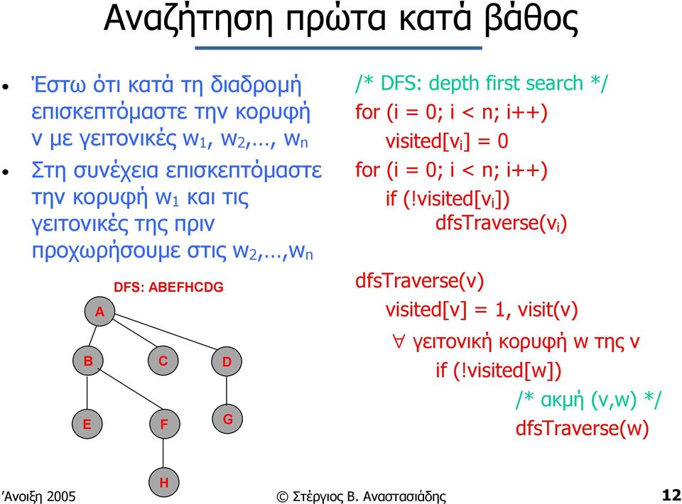 first search */ for (i = 0; i < n; i++) visited[v i ] = 0 for (i = 0; i < n; i++) if (!