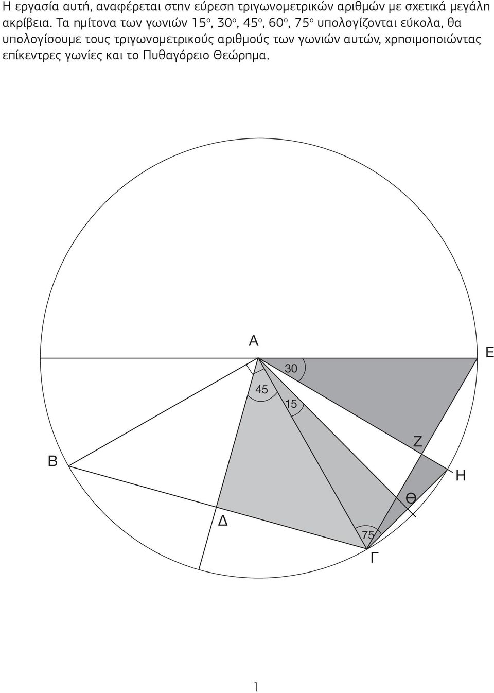 Τα ηµίτονα των γωνιών 5 ο, 30 ο, 45 ο, 60 ο, 75 ο υπολογίζονται εύκολα, θα