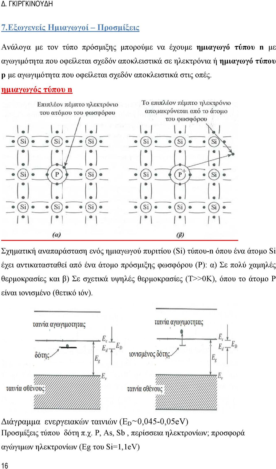 ημιαγωγός τύπου Σχηματική αναπαράσταση ενός ημιαγωγού πυριτίου (Si) τύπου- όπου ένα άτομο Si έχει αντικατασταθεί από ένα άτομο πρόσμιξης φωσφόρου (P): α) Σε πολύ