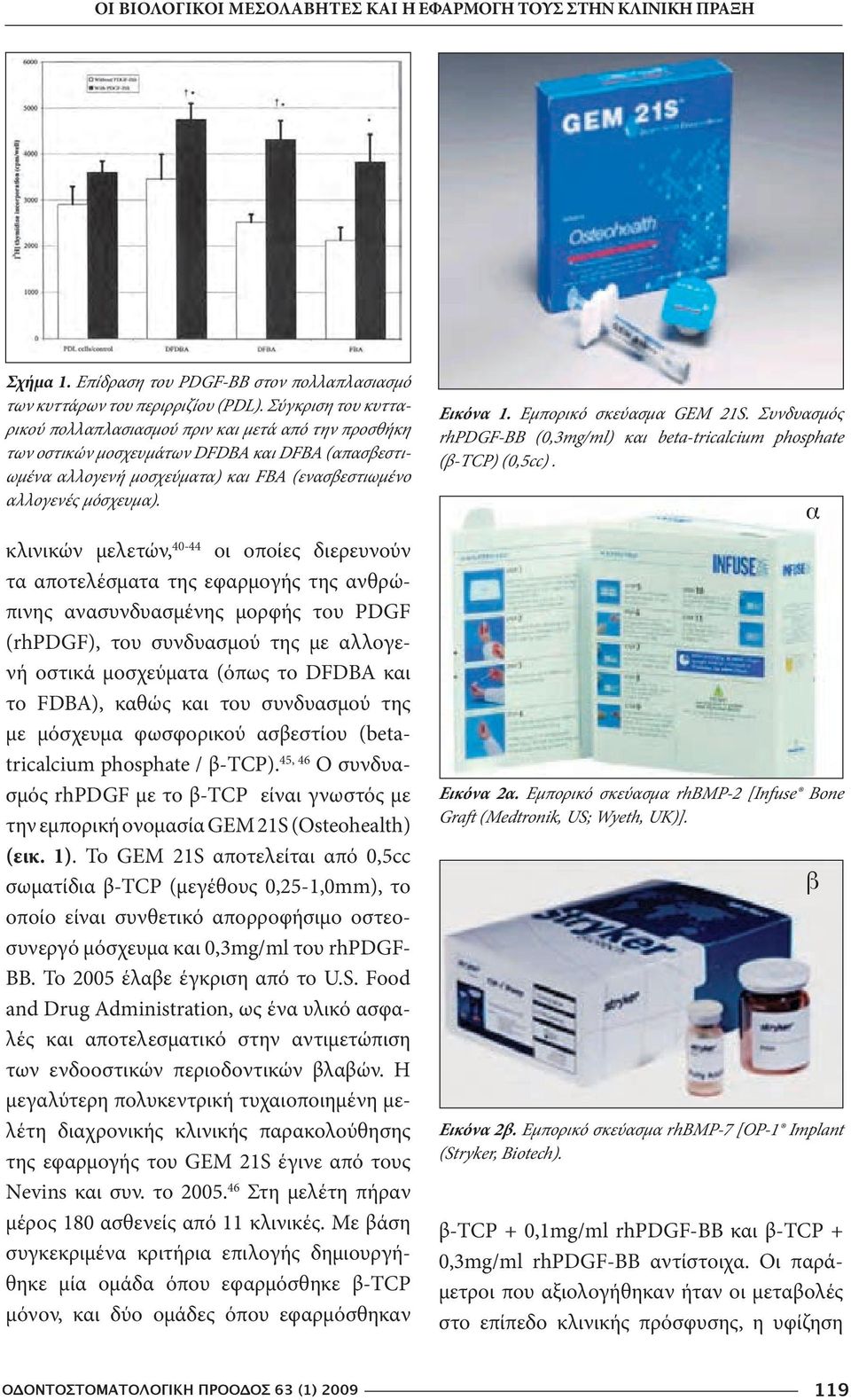κλινικών μελετών, 40-44 οι οποίες διερευνούν τα αποτελέσματα της εφαρμογής της ανθρώπινης ανασυνδυασμένης μορφής του PDGF (rhpdgf), του συνδυασμού της με αλλογενή οστικά μοσχεύματα (όπως το DFDBA και