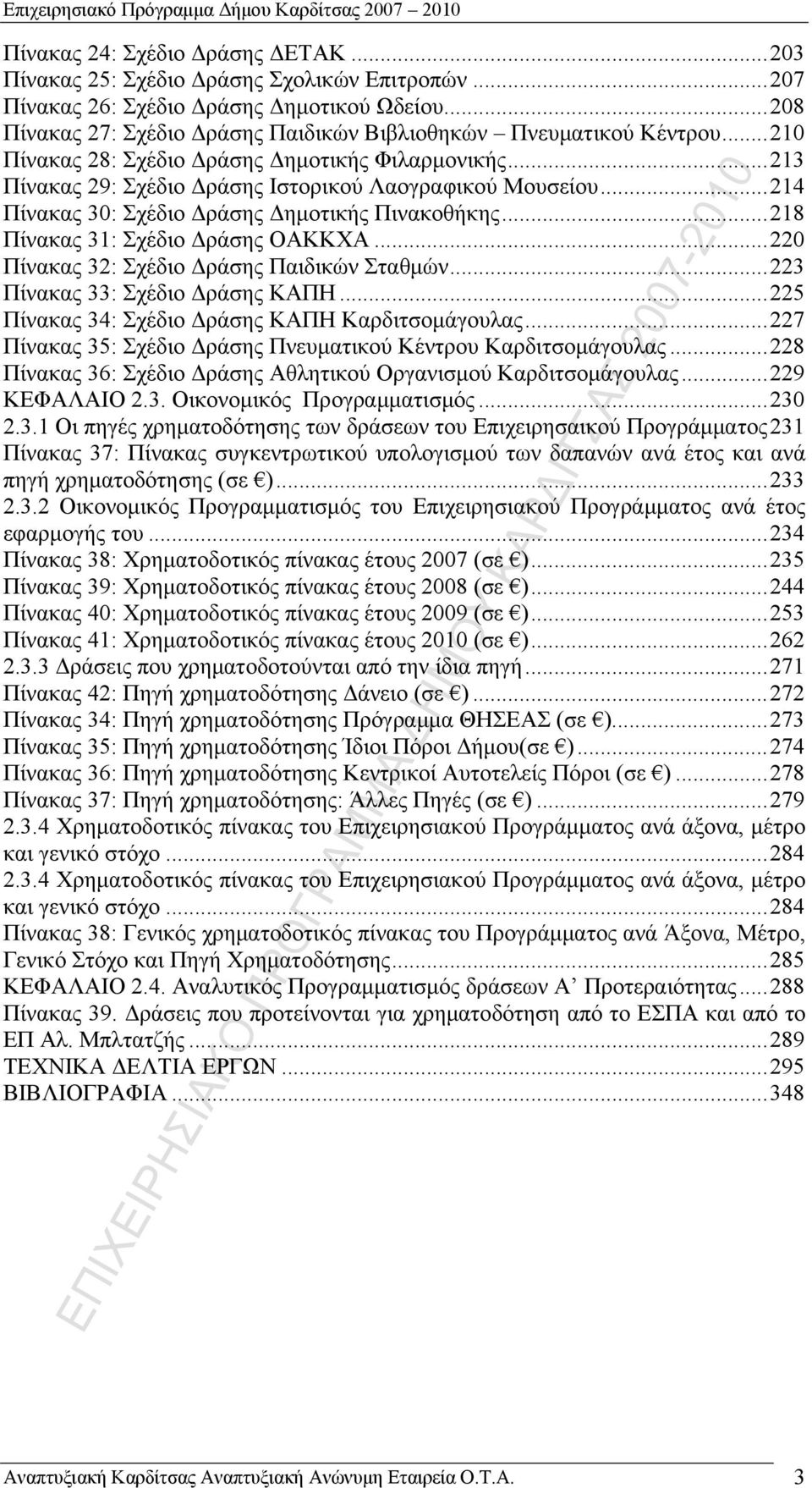 ..214 Πίνακας 30: Σχέδιο Δράσης Δημοτικής Πινακοθήκης...218 Πίνακας 31: Σχέδιο Δράσης ΟΚΚΧ...220 Πίνακας 32: Σχέδιο Δράσης Παιδικών Σταθμών...223 Πίνακας 33: Σχέδιο Δράσης ΚΠΗ.