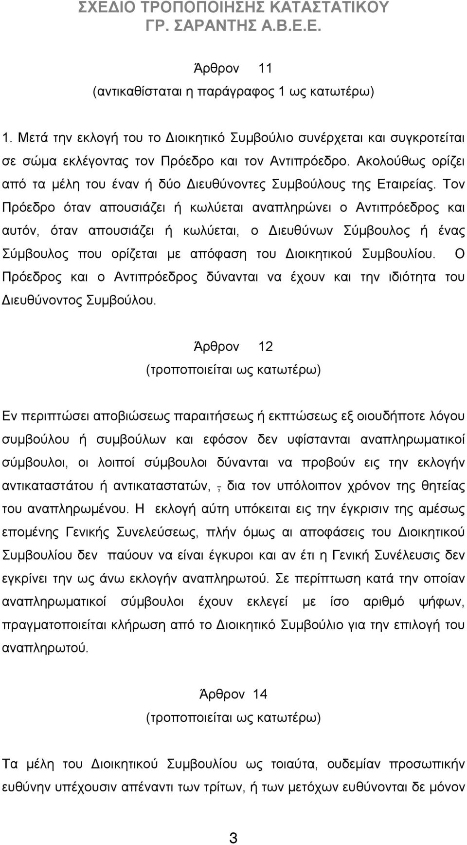 Τον Πρόεδρο όταν απουσιάζει ή κωλύεται αναπληρώνει ο Αντιπρόεδρος και αυτόν, όταν απουσιάζει ή κωλύεται, ο Διευθύνων Σύμβουλος ή ένας Σύμβουλος που ορίζεται με απόφαση του Διοικητικού Συμβουλίου.