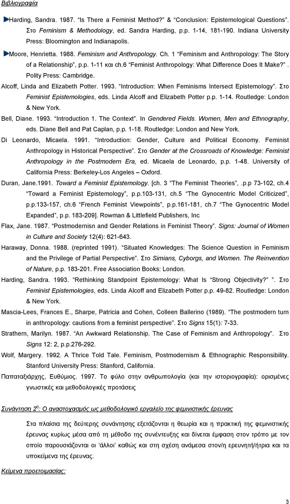 6 Feminist Anthropology: What Difference Does It Make?. Polity Press: Cambridge. Alcoff, Linda and Elizabeth Potter. 1993. Introduction: When Feminisms Intersect Epistemology.