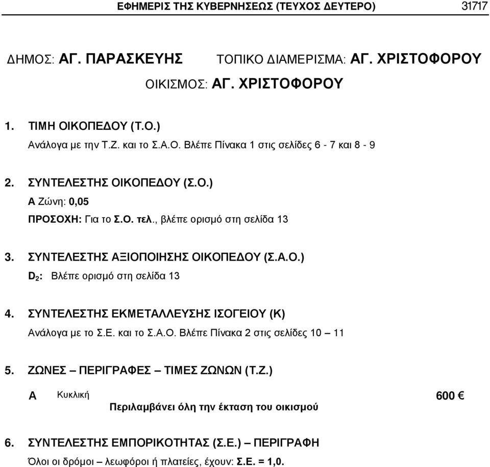 ΣΥΝΤΕΛΕΣΤΗΣ ΞΙΟΠΟΙΗΣΗΣ ΟΙΚΟΠΕΔΟΥ (Σ..Ο.) 4. ΣΥΝΤΕΛΕΣΤΗΣ ΕΚΜΕΤΛΛΕΥΣΗΣ ΙΣΟΓΕΙΟΥ (Κ) νάλογα με το Σ.Ε. και το Σ.