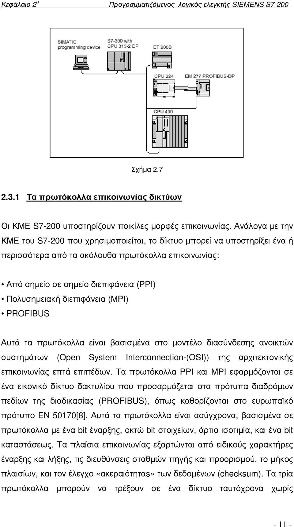 διεπιφάνεια (MPI) PROFIBUS Αυτά τα πρωτόκολλα είναι βασισµένα στο µοντέλο διασύνδεσης ανοικτών συστηµάτων (Open System Interconnection-(OSI)) της αρχιτεκτονικής επικοινωνίας επτά επιπέδων.