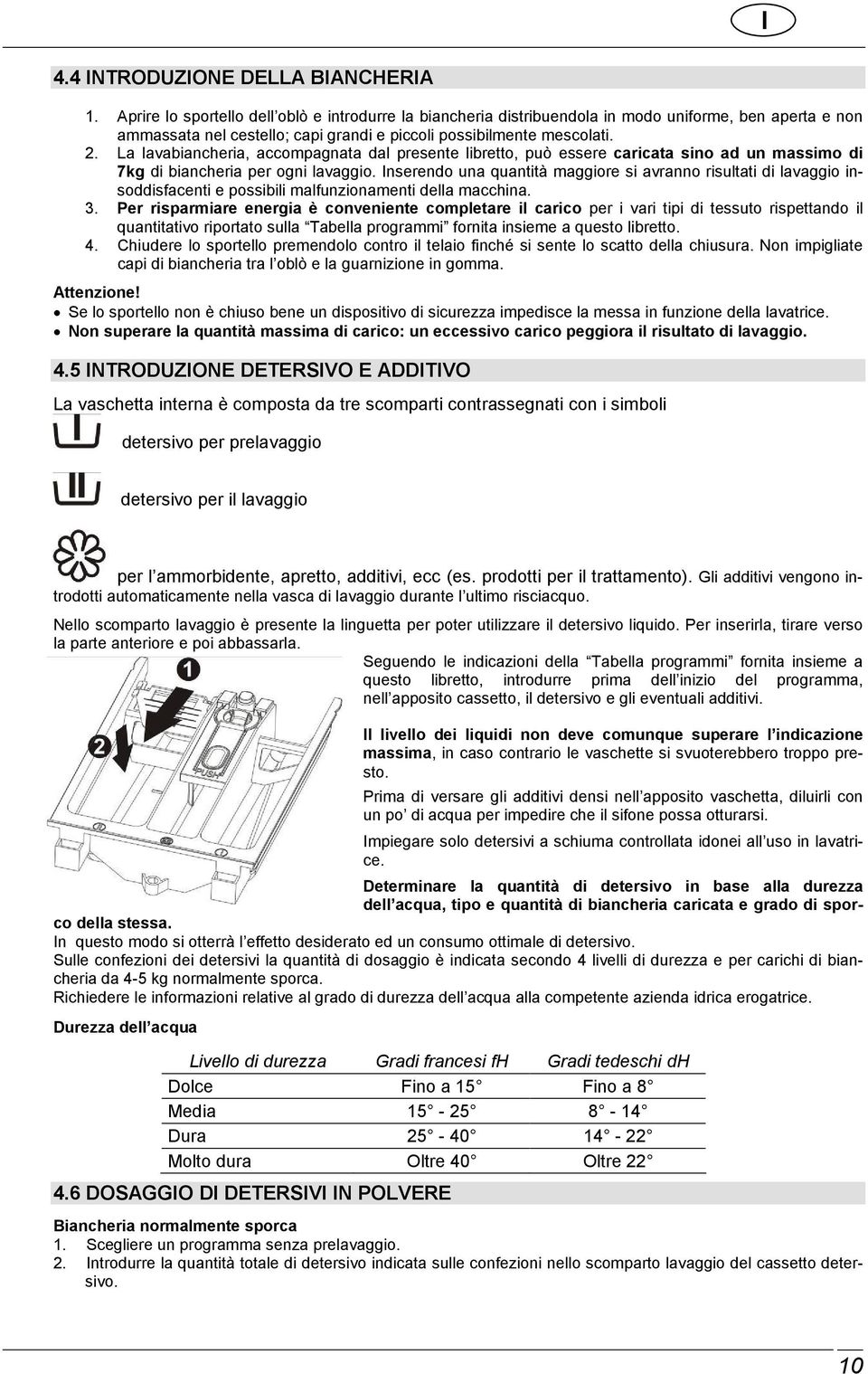 La lavabiancheria, accompagnata dal presente libretto, può essere caricata sino ad un massimo di 7kg di biancheria per ogni lavaggio.