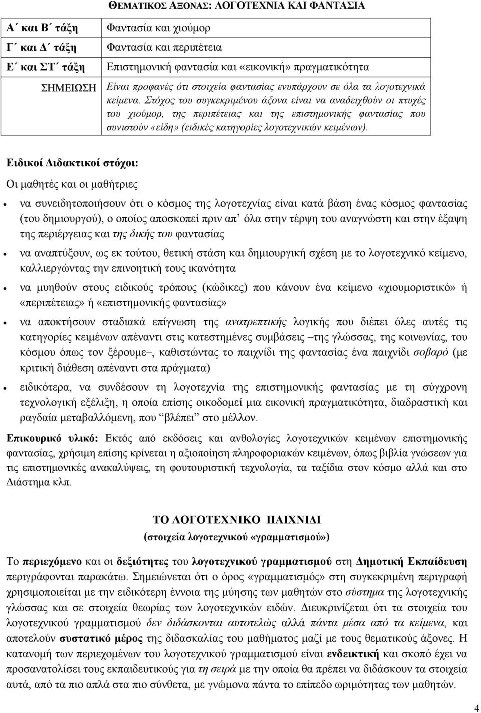 Στόχος του συγκεκριμένου άξονα είναι να αναδειχθούν οι πτυχές του χιούμορ, της περιπέτειας και της επιστημονικής φαντασίας που συνιστούν «είδη» (ειδικές κατηγορίες λογοτεχνικών κειμένων).