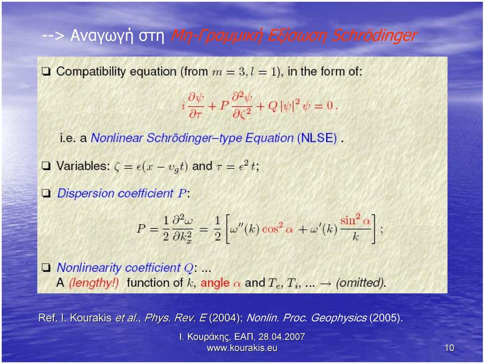 , Phys. Rev. E (2004); Nonlin. Proc.