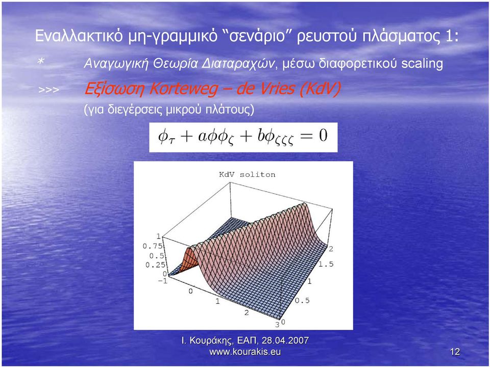 διαφορετικού scaling >>> Eξίσωση Κorteweg de