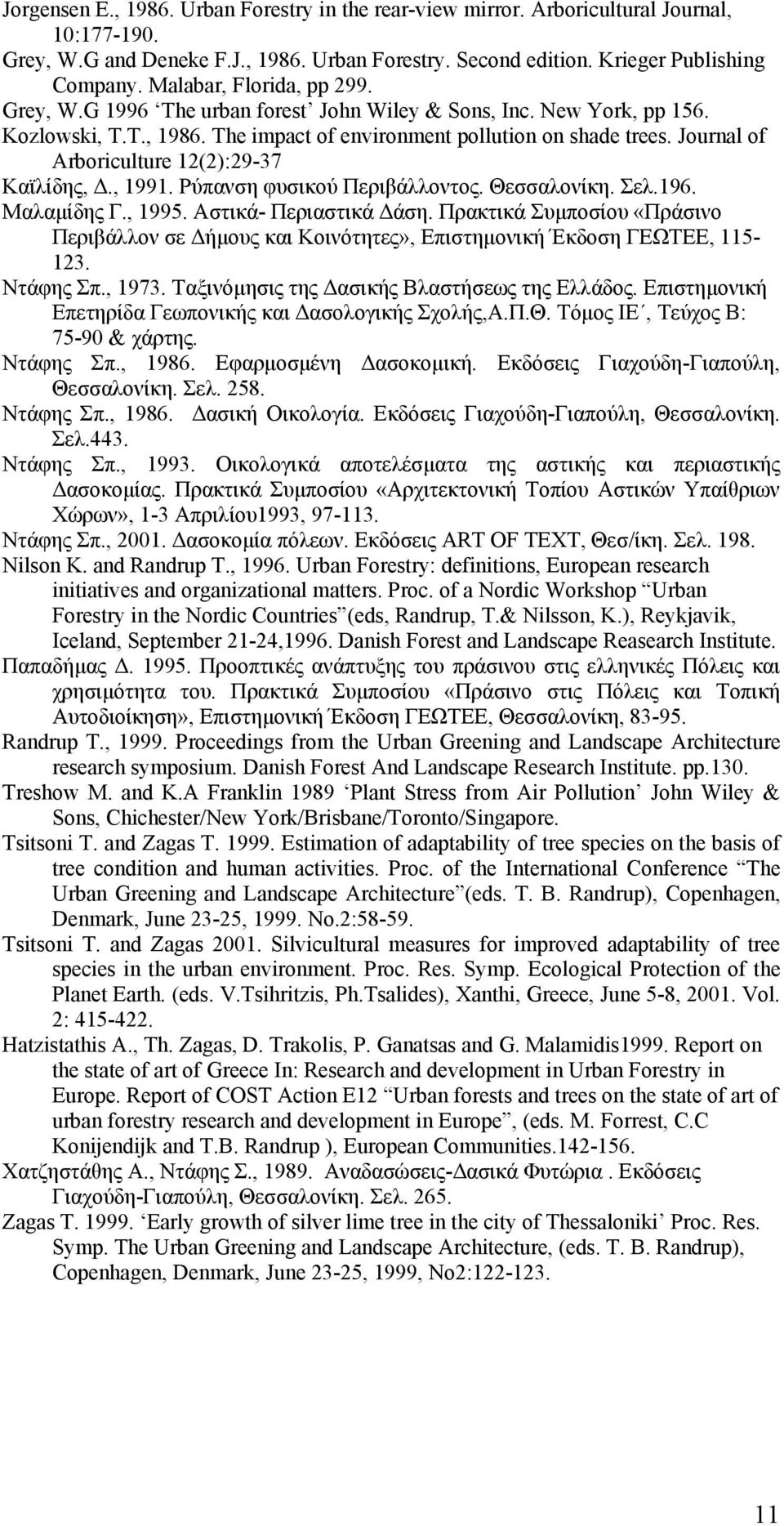 Journal of Arboriculture 12(2):29-37 Καϊλίδης, Δ., 1991. Ρύπανση φυσικού Περιβάλλοντος. Θεσσαλονίκη. Σελ.196. Μαλαμίδης Γ., 1995. Αστικά- Περιαστικά Δάση.