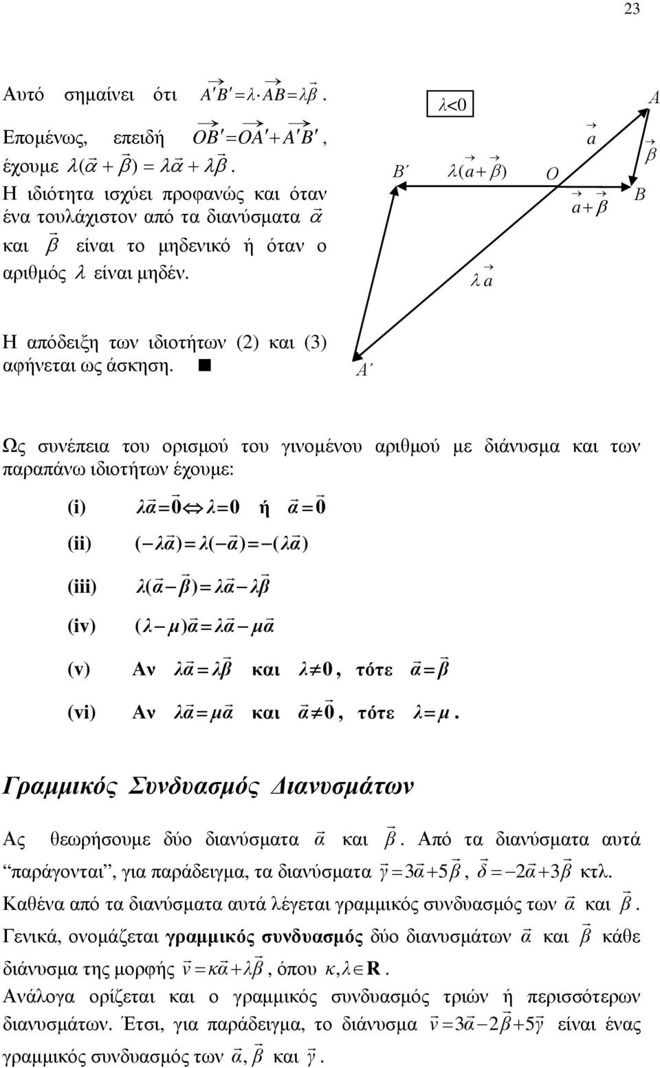 μ) λ μ (v) Αν λ λβ κι λ 0, τότε β (vi) Αν λ μ κι 0, τότε λ μ Γρμμικός Συνδυσμός Δινυσμάτων Ας θεωρήσουμε δύο δινύσμτ κι β Από τ δινύσμτ υτά πράγοντι, γι πράδειγμ, τ δινύσμτ γ 3 5β, δ 3β κτλ Κθέν πό τ