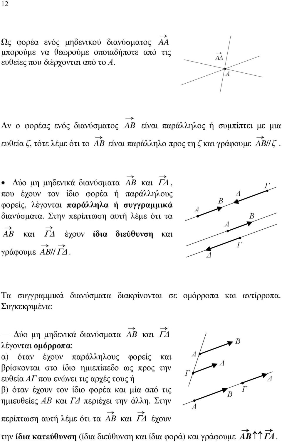 ίδι διεύθυνση κι γράφουμε AB // Α Δ Β Α Δ Γ Β Γ Τ συγγρμμικά δινύσμτ δικρίνοντι σε ομόρροπ κι ντίρροπ Συγκεκριμέν: Δύο μη μηδενικά δινύσμτ AB κι Β λέγοντι ομόρροπ: ) ότν έχουν πράλληλους φορείς κι Α