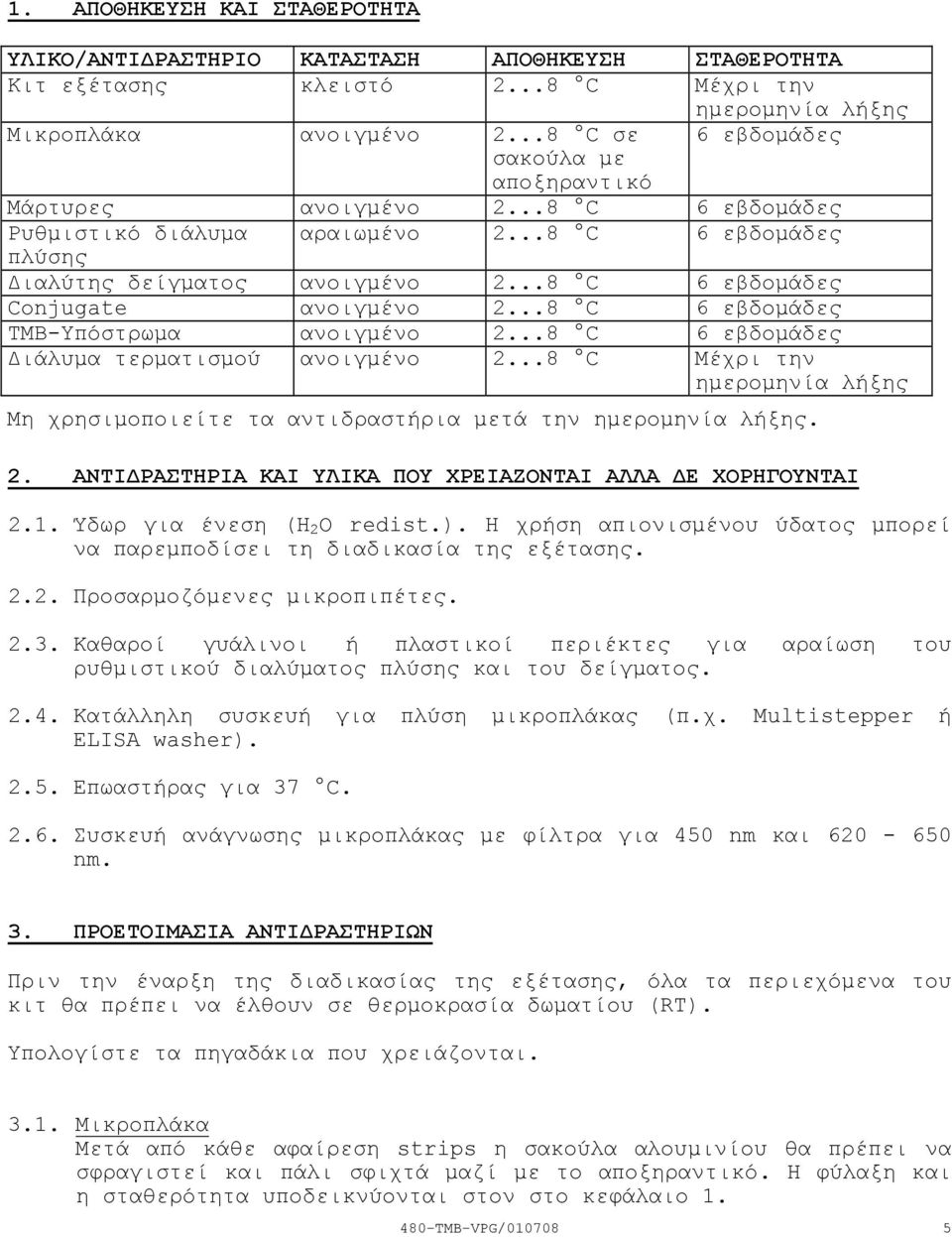 ..8 C 6 εβδοµάδες Conjugate ανοιγµένο 2...8 C 6 εβδοµάδες TMBΥπόστρωµα ανοιγµένο 2...8 C 6 εβδοµάδες ιάλυµα τερµατισµού ανοιγµένο 2.